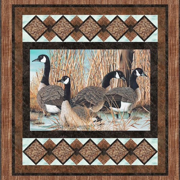 Picture This Quilt Pattern. King, Queen, Throw. Northcott Geese, Wilmington Moose