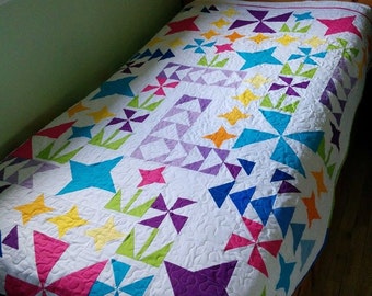 Download PDF Bright Fun Quilt pattern Large Lap or Bunk size and Twin Size both included in pattern