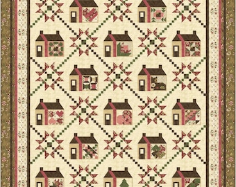Sampler Quilt Pattern.  Large Queen.  Each House Block has a different "homey" block inside