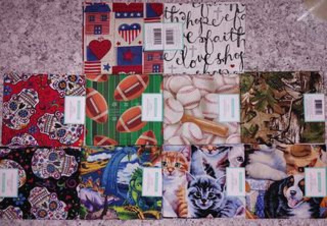 Free Shipping, Ten Novelty Fat Quarters. Perfect for Masks, Sewing and