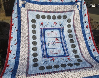 Panel Quilt Pattern. Hockey Soccer - Stonehenge Kids' by Northcott. Pattern for Queen, Twin & Lap included