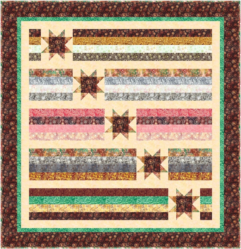 Motif Star Crossed Quilt, utilise des bandes de 2 1/2. The Fabric Addict, Banyan Batiks, chutes image 1