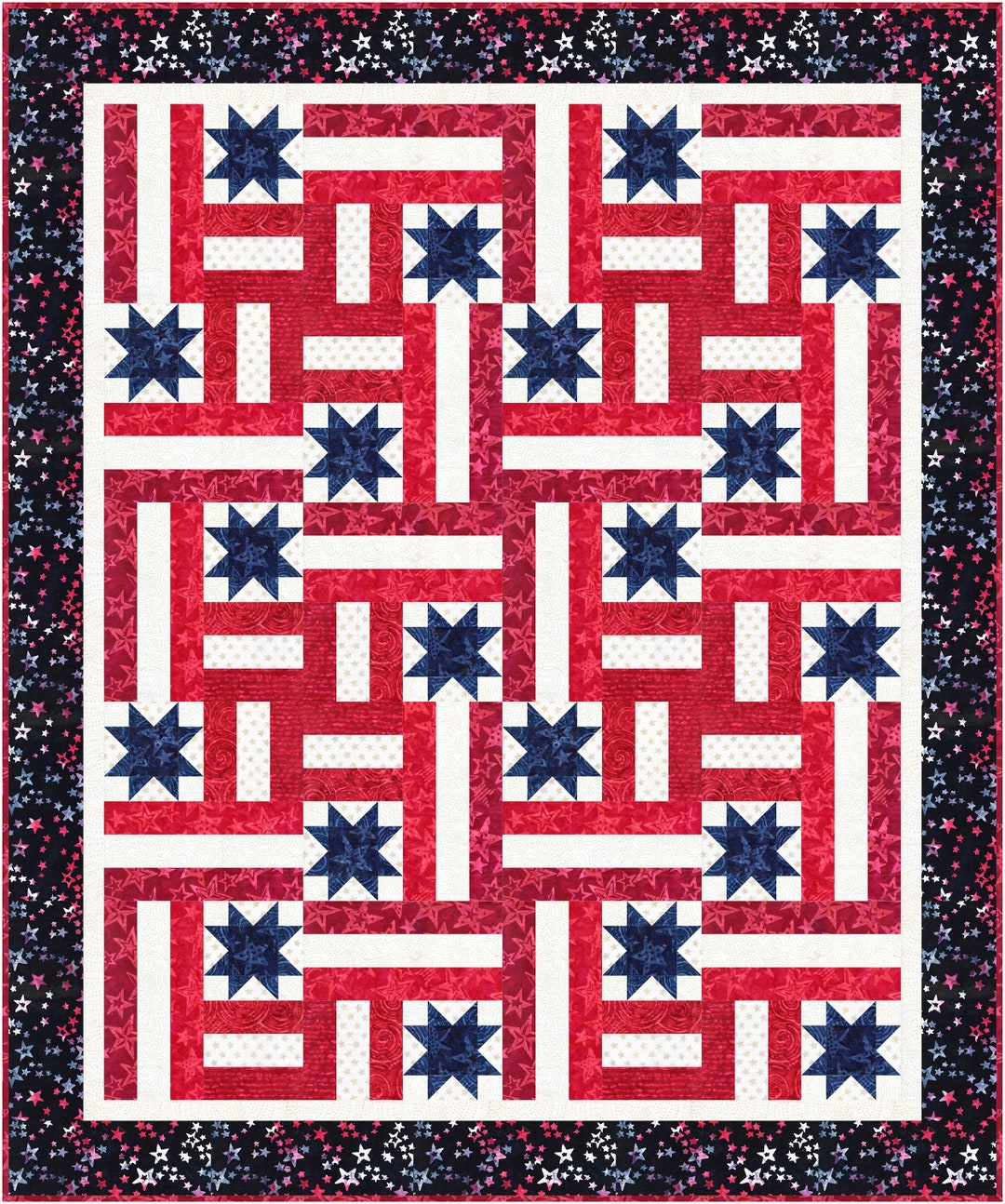 4th of July Quilt Pattern Quilt of Valor Stars and Stripes Batiks