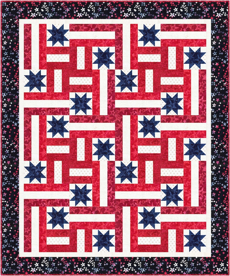 4th of July quilt pattern, The Fabric Addict, Quilt of Valor, batik, Valor by Timeless Treasures image 1