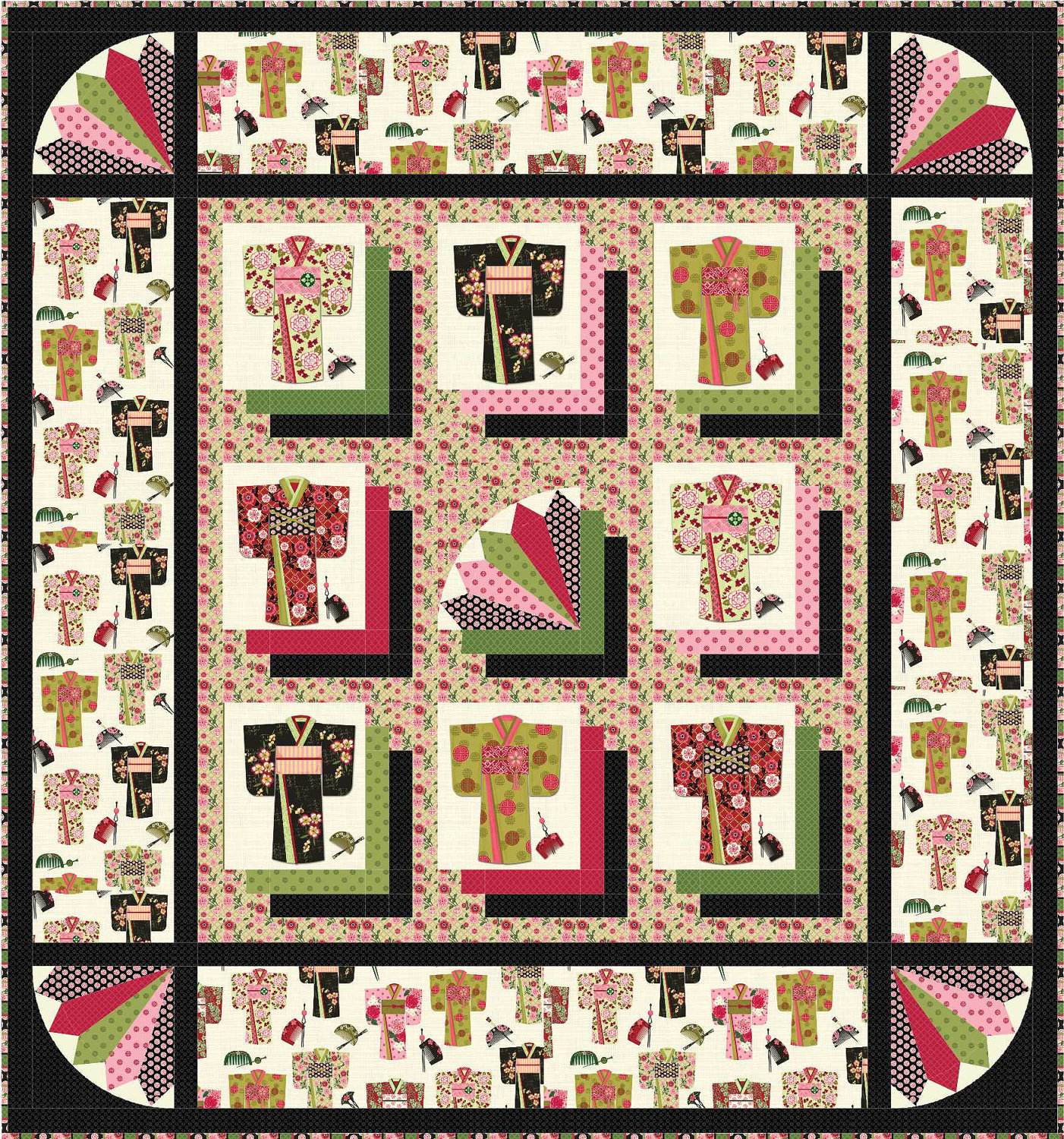 Shadows of the Orient pattern featured in The Quilter December  January Kimono fabric by Northcott