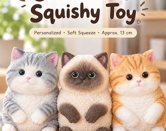 Squishy personalizado de gato a partir de foto, presente macio e antiestresse para amantes de animais de estimação.