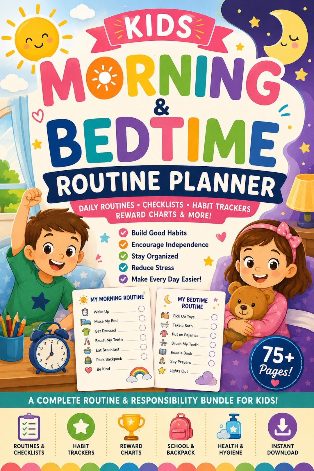 Planificateur de routine du matin et du soir pour enfants | Suivi des ...