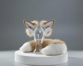 Hoofdband met vossenoren, pluche dierenstaartset, Kitsune cosplay kostuumaccessoire, harige hoofdtooi, verkleedspeelgoed