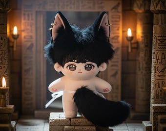Orejas de peluche para muñeca, disfraz de chacal Anubis, conjunto de orejas y cola para muñeca de 20 cm, opciones en blanco y negro.