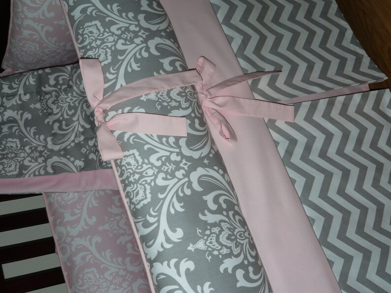 Baby Bedding Light Baby Pink Gray Damask Chevron 35pc Etsy