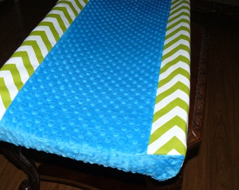 Changing Pad Cover, Lime Green Chevron, Turquoise dot minky