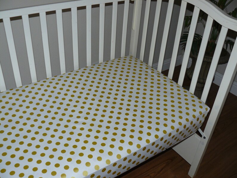 Crib Fitted Sheet Gold Polka Dot White Cotton Etsy