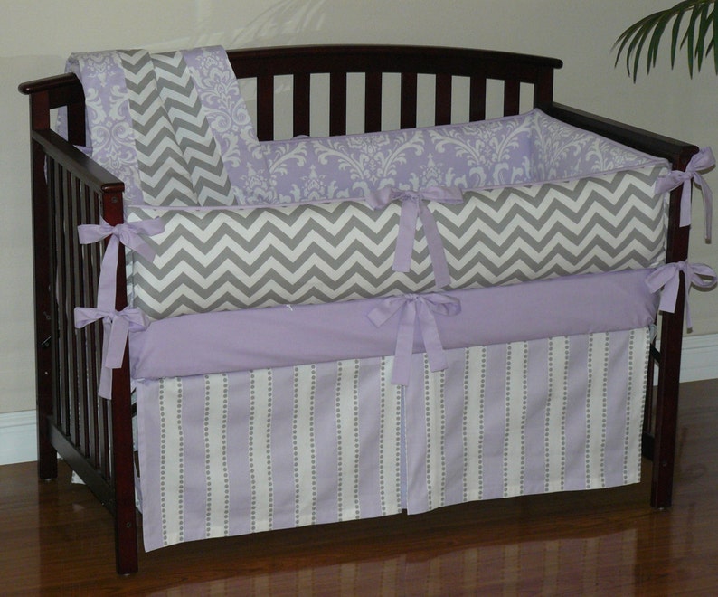 Lilac Osborne Damask Grey Chevron Custom Baby Crib Bedding Etsy