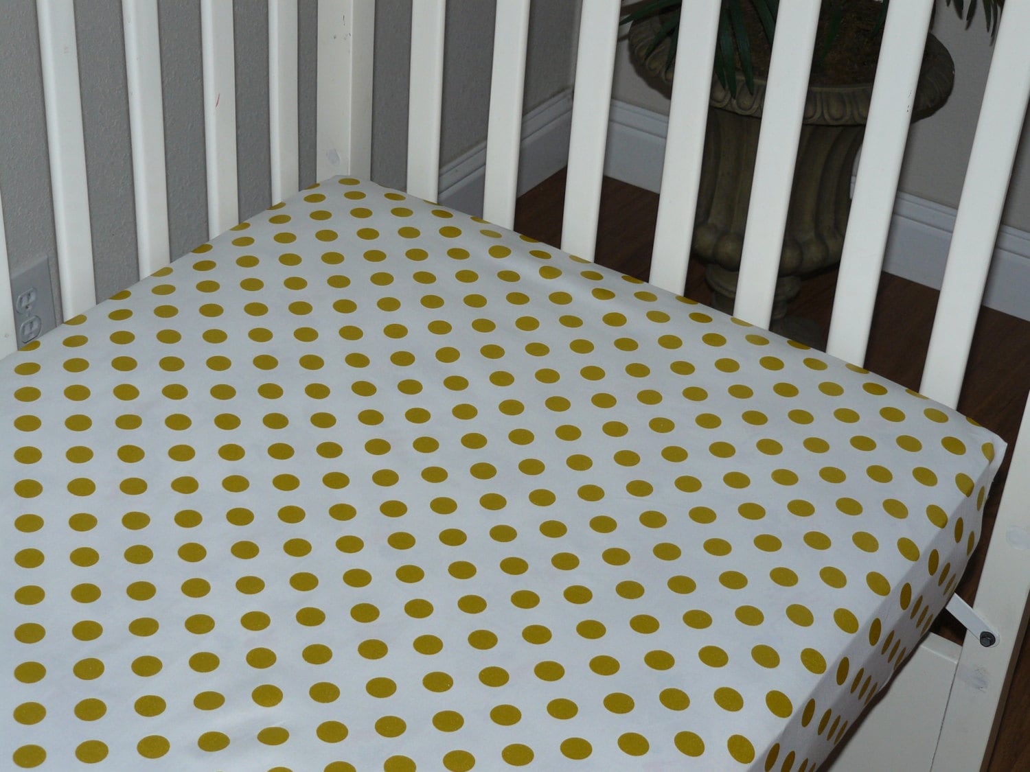Crib Fitted Sheet Gold Polka Dot White Cotton Etsy