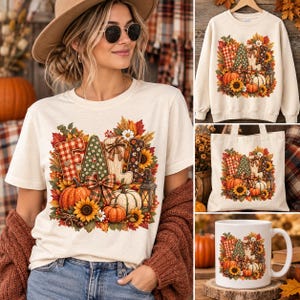Lettere patchwork autunnali PNG, accogliente design autunnale per sublimazione, parola autunnale a quadri con zucca PNG per maglietta, tazza, decorazione del Ringraziamento PNG