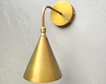 Conical Brass Wall Sconce | Mid Century Modern  Light | Minimalist Cone Shade Sconce | Bedroom & Living Room Lighting | Home Décor | Lamp