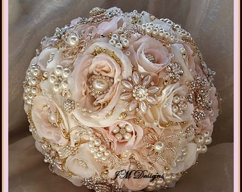 Pink and Gold Brooch Bouquet, Rose Gold Jeweled Bouquet, DEPOSIT ONLY, Custom Rose Gold Brooch Bouquet, Pink Bouquet, Custom