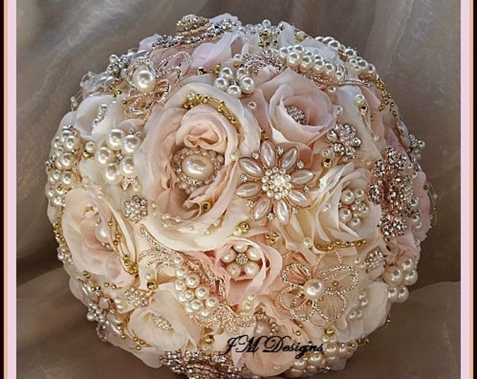 Featured listing image: Pink and Gold Brooch Bouquet, Rose Gold Jeweled Bouquet, DEPOSIT ONLY, Custom Rose Gold Brooch Bouquet, Pink Bouquet, Custom
