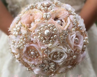 Rose Gold BOUQUET,  Wedding Bouquet, Jeweled Bouquet, Pink Bouquet, Rose Gold Bouquet, Quinceanera Bouquet