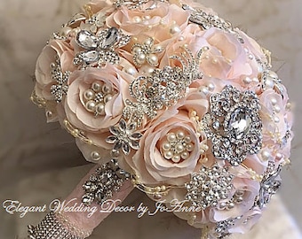 Pink BRIDAL BROOCH BOUQUET, Bridal Brooch Bouquet , Bling Bridal Bouquet, Crystal Brooch Bouquet, Unique Bouquet