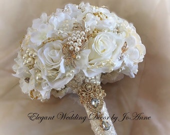 HYDRANGEA Bouquet, Silk aflower JEWELED Bouquet, Custom Silk Flower Wedding Bouquet, Mixed Flower Bouquet, ROMANTIC Bouquet, 3 sizes