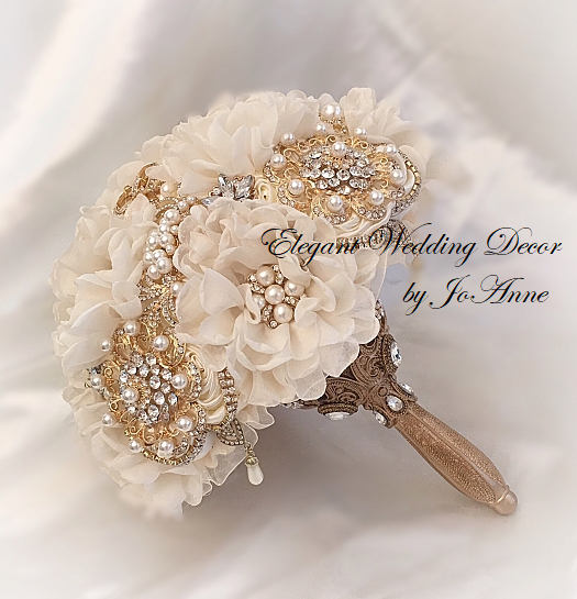 Vintage Hollywood Glam BROOCH BOUQUET, Gatsby Style Bouquet,GOLD Brooch
