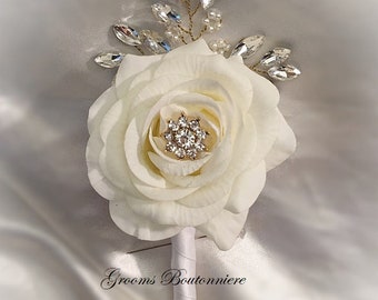CUSTOM GROOMS BOUTONNIERES - Can be made in any color scheme, Jeweled Grooms Boutonniere, lapel, wedding lapel, Boutonniere