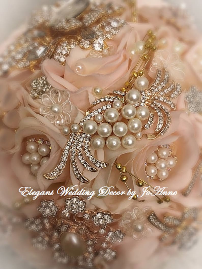 Romantic BROOCH BOUQUET Pink and Gold Elegant Brooch Bouquet Etsy