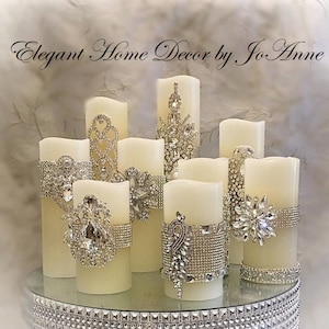 Candle Set, Flickering LED Wax PILLAR CANDLE set, Assorted Embellished Rhinestone Candles, Bling Candles, Pillar Candles, Jeweled Candles image 1