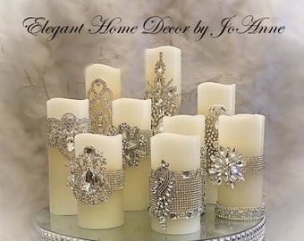 Candle Set, Flickering LED Wax PILLAR CANDLE set, Assorted Embellished Rhinestone Candles, Bling Candles, Pillar Candles, Jeweled Candles