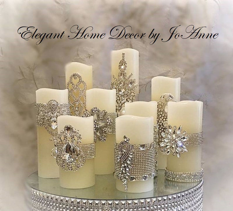 Candle Set, Flickering LED Wax PILLAR CANDLE set, Assorted Embellished Rhinestone Candles, Bling Candles, Pillar Candles, Jeweled Candles image 1