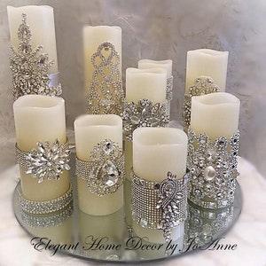 Candle Set, Flickering LED Wax PILLAR CANDLE set, Assorted Embellished Rhinestone Candles, Bling Candles, Pillar Candles, Jeweled Candles image 4