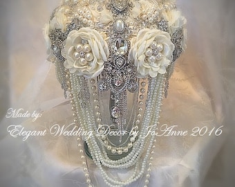 Classic Bridal Brooch Bouquet, Custom Brooch Bouquet, Handmade Wedding Bouquet, Jeweled Bouquet, Silver Bling Wedding Bouquet