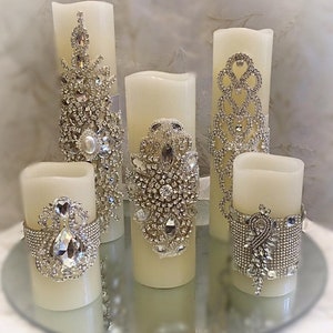 Candle Set, Flickering LED Wax PILLAR CANDLE set, Assorted Embellished Rhinestone Candles, Bling Candles, Pillar Candles, Jeweled Candles image 5