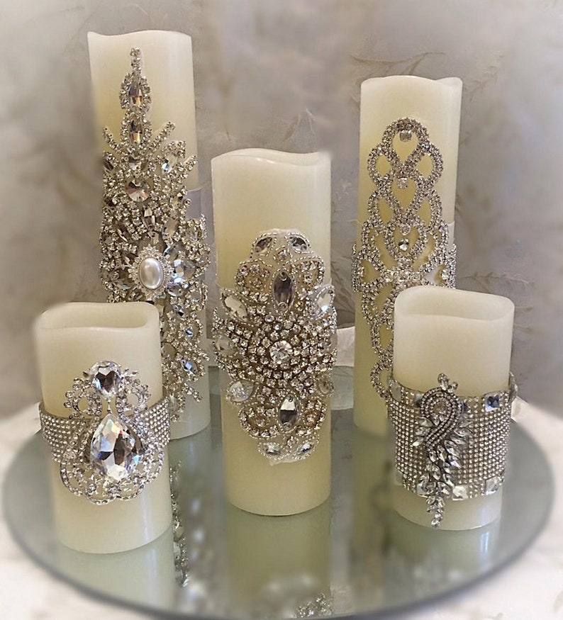 Candle Set, Flickering LED Wax PILLAR CANDLE set, Assorted Embellished Rhinestone Candles, Bling Candles, Pillar Candles, Jeweled Candles image 5