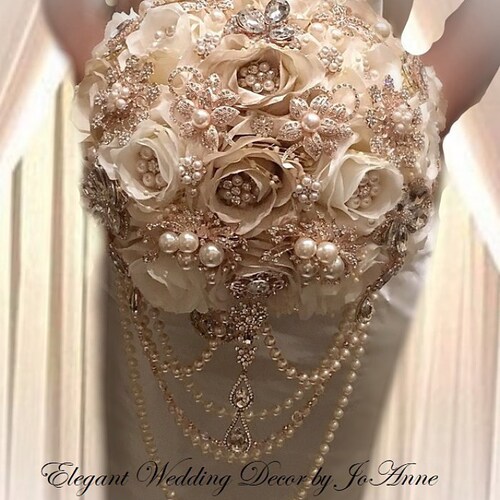 ROSE GOLD Champagne and Ivory Wedding BOUQUET Silk Flower Etsy