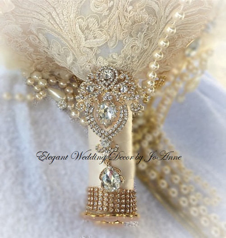 GOLD Brooch Bouquet,Deposit Jeweled WEDDING BOUQUET Handmade Brooch Bouquet Dazzling Pink and Gold Cascading Pearl Brooch Bouquet