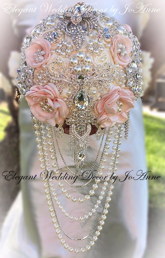 Beautiful Bridal Brooch Bouquet In Pink And Silver Cascading Etsy