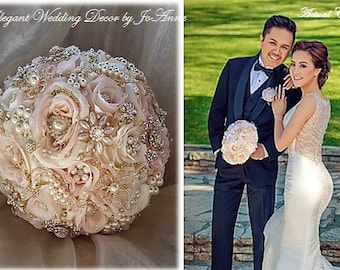 ROSE GOLD Silk Flower Brooch Bouquet, Pink Ivory and Gold Elegant Jeweled Bouquet, Brooch Bouquet, Rose Gold Bouquet, DEPOSIT