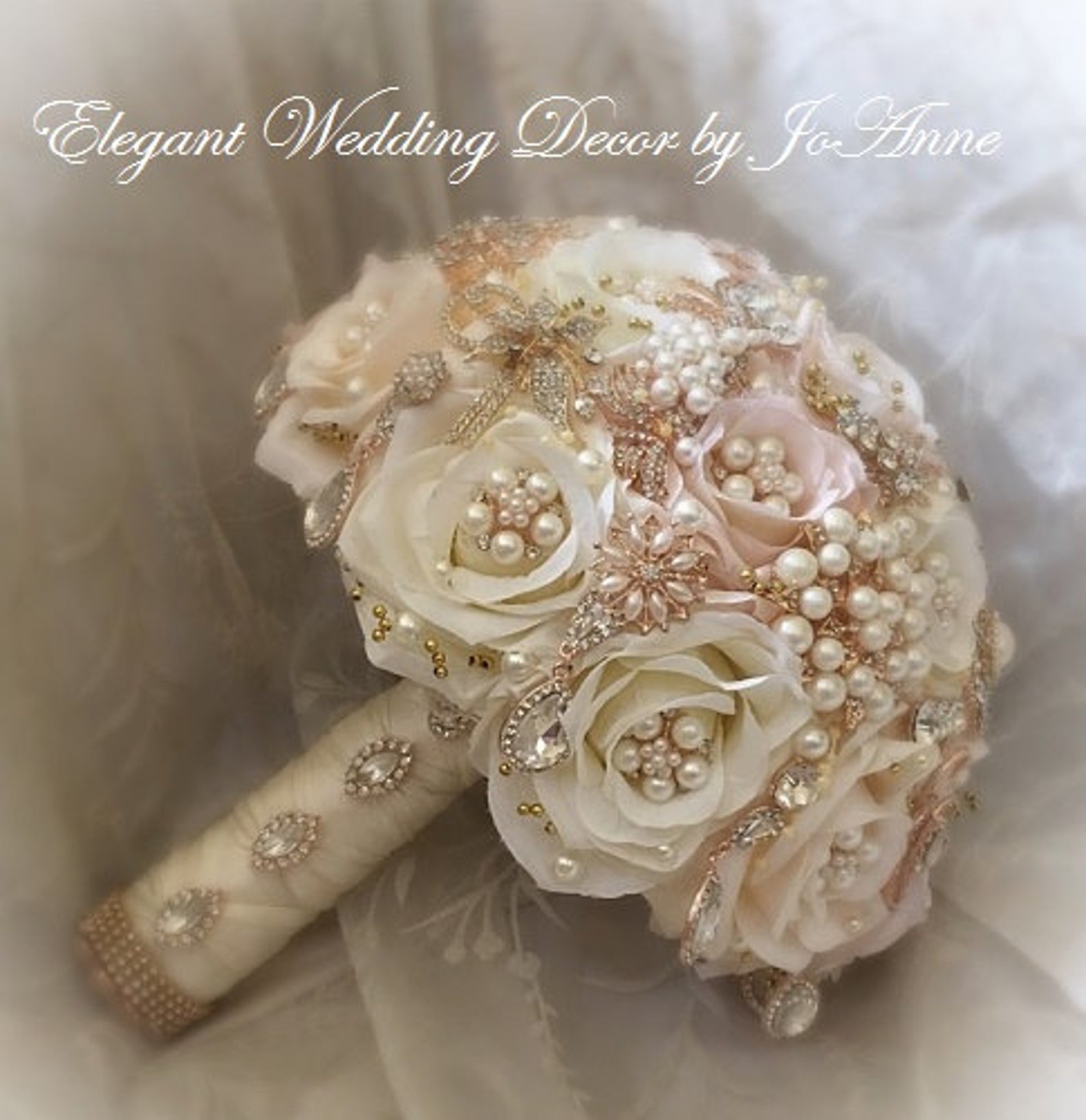 Blush Pink Rose Gold and Gold Brides Brooch Bouquet Rose Gold Etsy