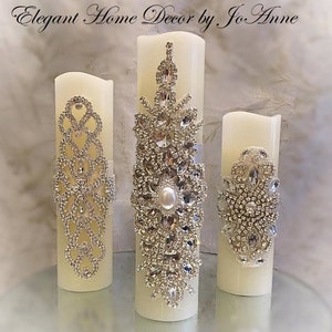 Candle Set, Flickering LED Wax PILLAR CANDLE set, Assorted Embellished Rhinestone Candles, Bling Candles, Pillar Candles, Jeweled Candles image 2