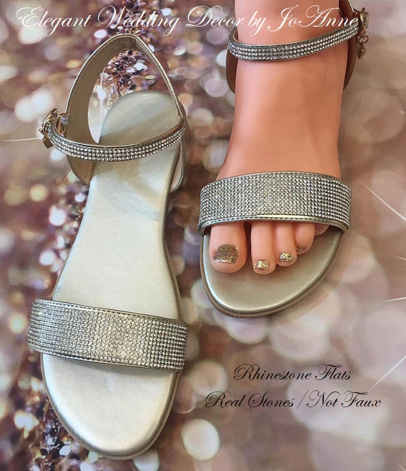 flat bridal sandals with bling