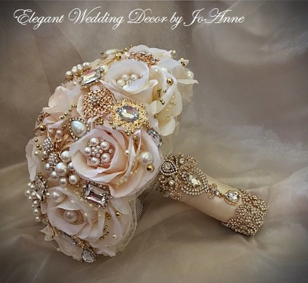 ELEGANT BROOCH BOUQUET Pink Ivory Gold Bouquet Silk Flower Ouquet Bridal Bouquet Unique Bouquet Keepsake Bouquet Etsy Canada