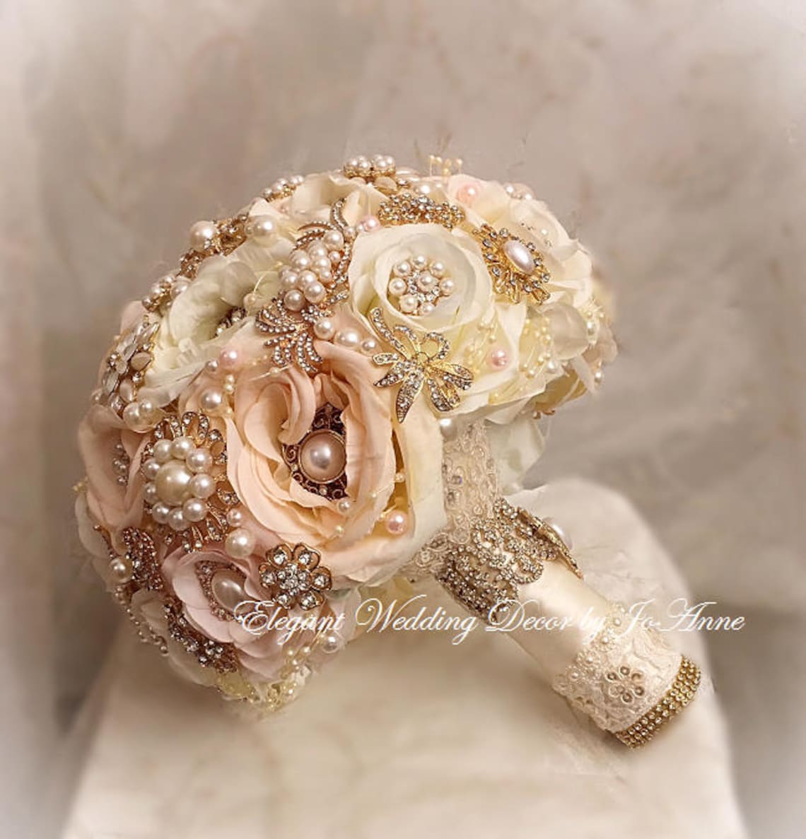 Elegant Pink Brooch Bouquet Rose Gold Bridal Brooch Wedding | Etsy