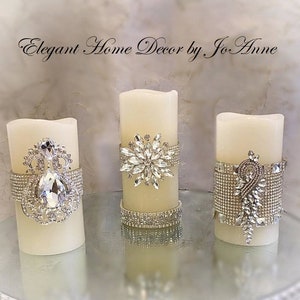 Candle Set, Flickering LED Wax PILLAR CANDLE set, Assorted Embellished Rhinestone Candles, Bling Candles, Pillar Candles, Jeweled Candles image 3