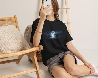 Full Moon Lake Scene Tee | Moonlit Forest, Reflection Night Sky