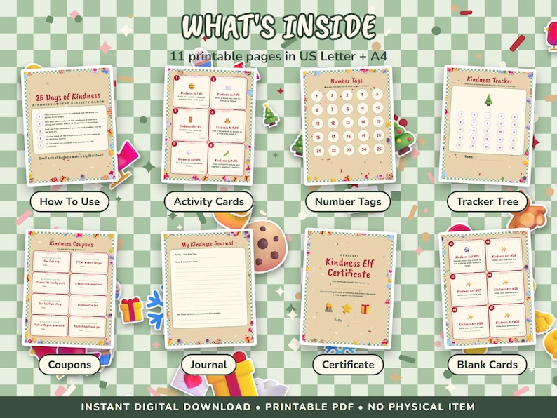Kindness Advent Calendar Printable, 25 Days of Kindness Cards ...