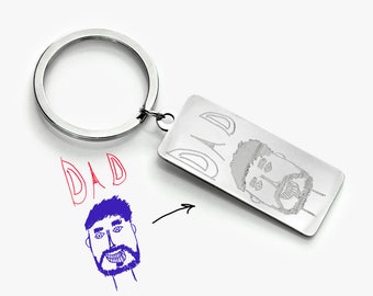 Father's Day Gift for Dad Actual Children's Drawing or Handwriting on a Keychain for Dad or Grandpa, Meaningful Key Chain Present from Kids