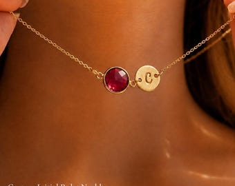 Personalized Ruby Initial Necklace • July Birthstone Jewelry, Custom Letter Charm, Rose Gold, Silver or Bridesmaid Birthday Gift for Her