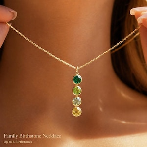 Collar vertical personalizado con piedra de nacimiento para mamá • Joyería familiar personalizada, collar minimalista de oro y plata con piedras de nacimiento para niños [3mmVrt